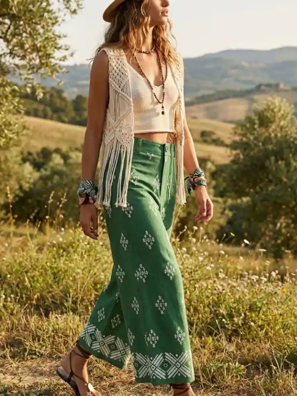 Haute Hippie Green Wide Leg Printed Pants - Picture 3 of 10